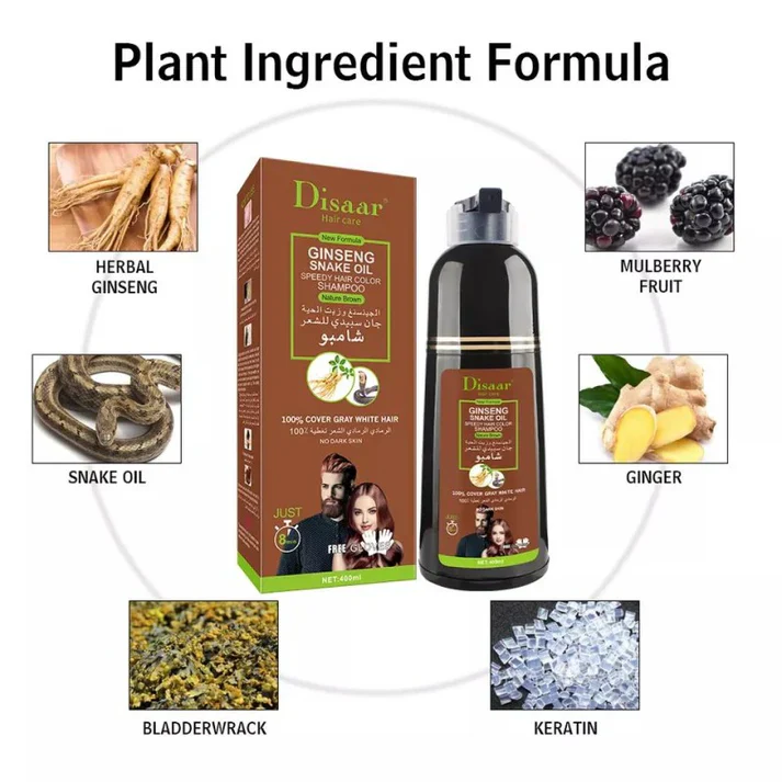 Disaar Haire Care GINSENG SNAKE OIL SPEEDY HAIR COLOR SHAMPOO Natural Brown - 400ml - Image 2