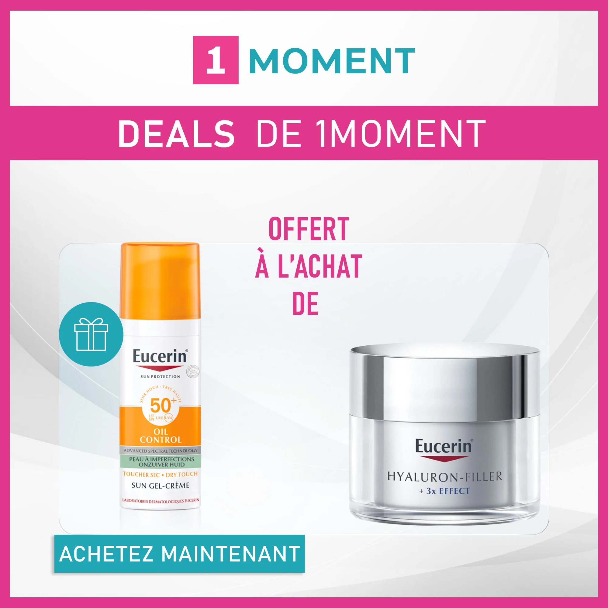 Eucerin Pack Promo Hyaluron-Filler jour 50ml Achete + OIL CONTROL SPF 50+ TOUCHER SEC 50ml Offert - Image 2