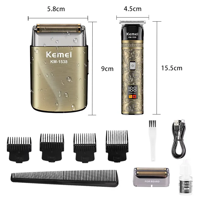 KEMEI km-1538 rasoir électrique ensemble de tondeuse à cheveux métal étanche Usb charge Rechargeable tête rasoir - Image 6