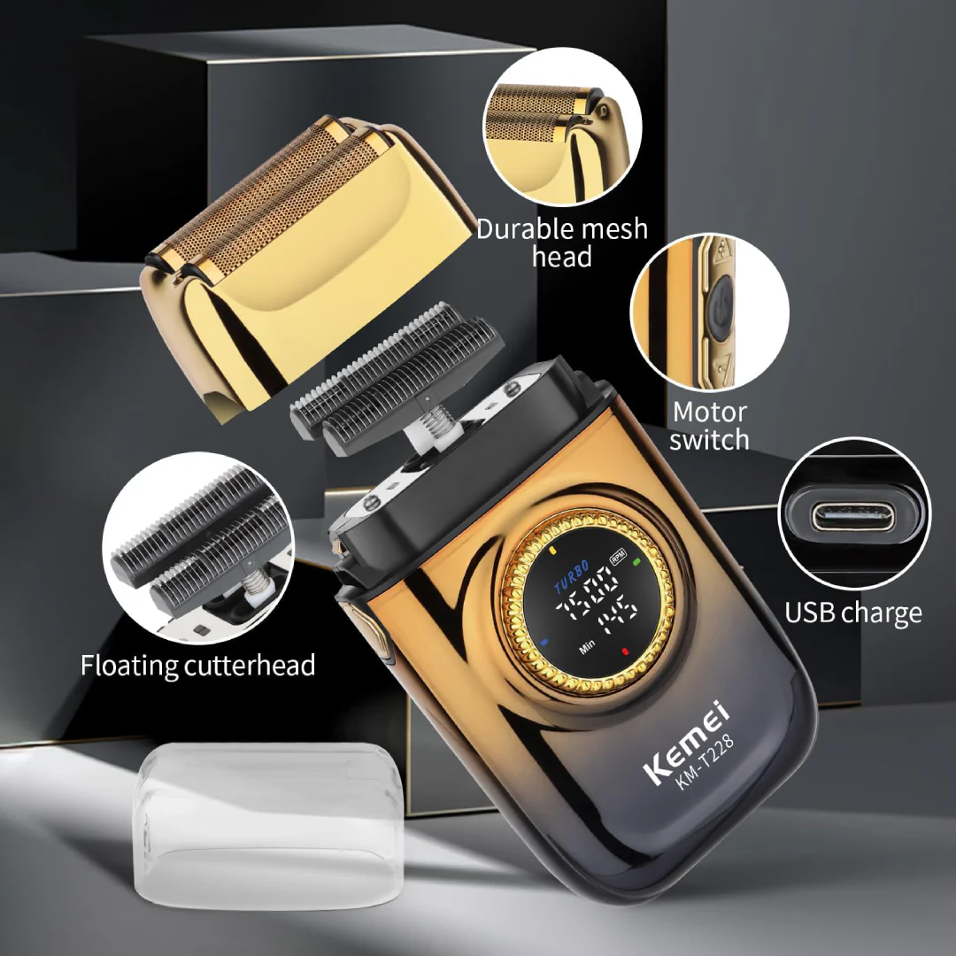KEMEI KM-T228 Rasoir Electrique a grille pour homme sans fil rechargeable avec écran LED 3vitesses sec et humide - Image 6