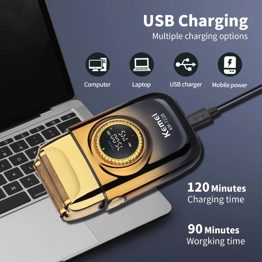 KEMEI KM-T228 Rasoir Electrique a grille pour homme sans fil rechargeable avec écran LED 3vitesses sec et humide - Image 7