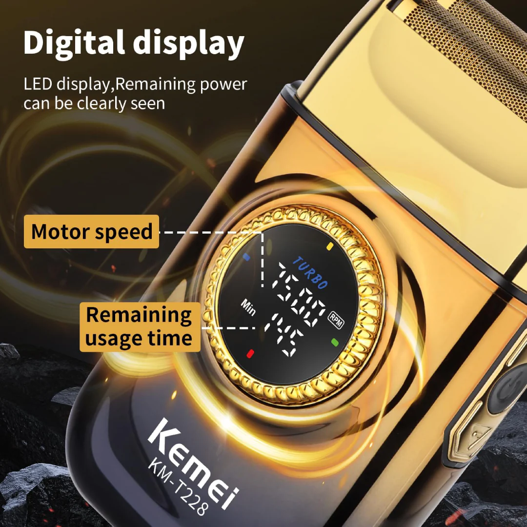 KEMEI KM-T228 Rasoir Electrique a grille pour homme sans fil rechargeable avec écran LED 3vitesses sec et humide - Image 8
