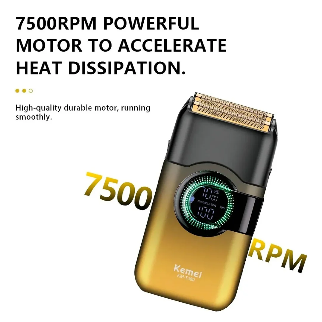 Kemei KM-T389 Rasoir electrique a grille pour homme double lame flottante pour estomper peau et barbe rechargeable - Image 3
