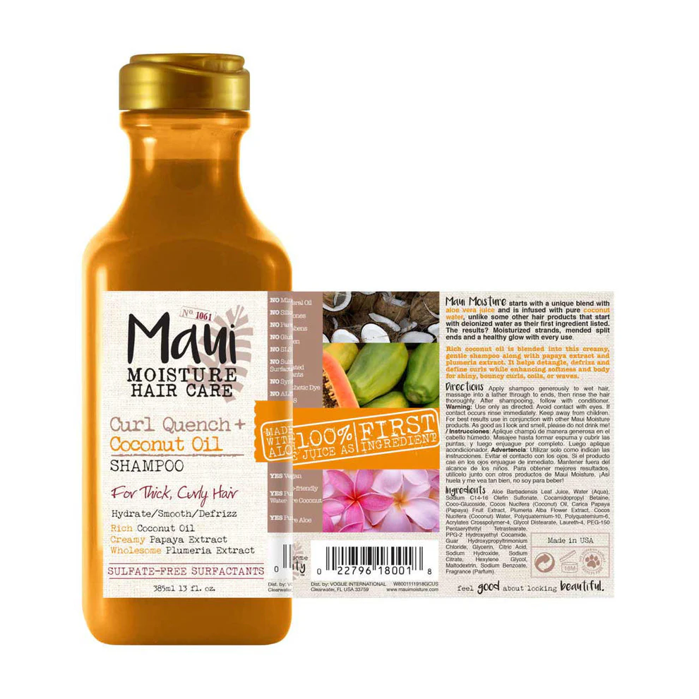 Maui Moisture Shampoo Coconut Oil For Thick Curly Hair 335ml - Image 2